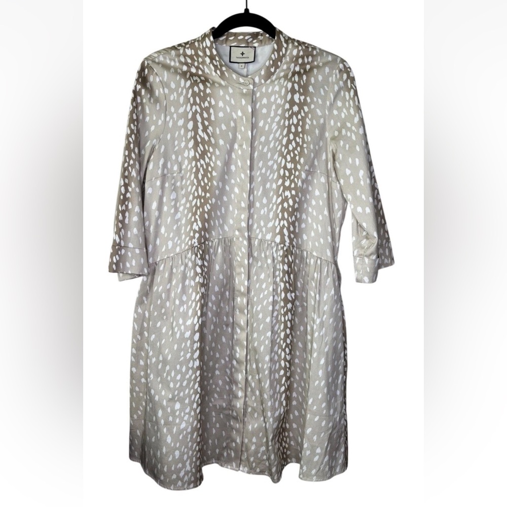 Tuckernuck Antelope Royal Shirt Dress Small S Animal Print 3/4 Sleeve Ombre - Picture 3 of 6